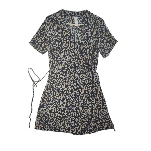 H&M Leopard‎ Animal Print Wrap Mini Dress Size S Small A-line Wrap - Picture 1 of 8